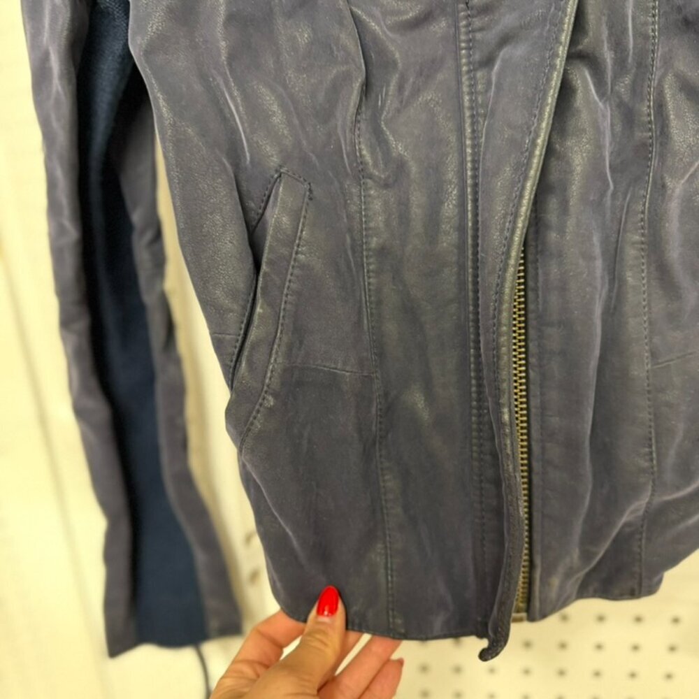 Free People Vegan Suede Moto Jacket Womens Size 6 Navy Bikercore Street Style FP - Picture 10 of 11